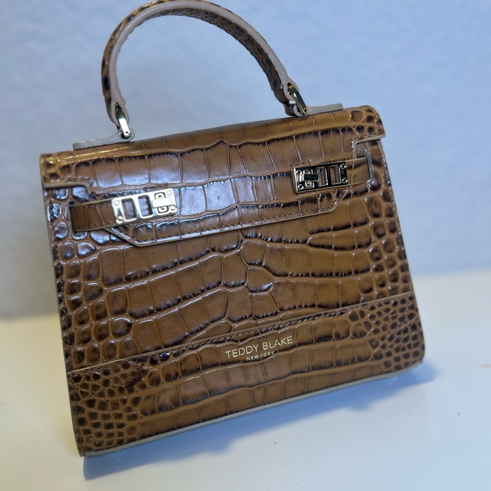 TEDDY BLAKE Brown Crocodile Embossed Leather Handbag